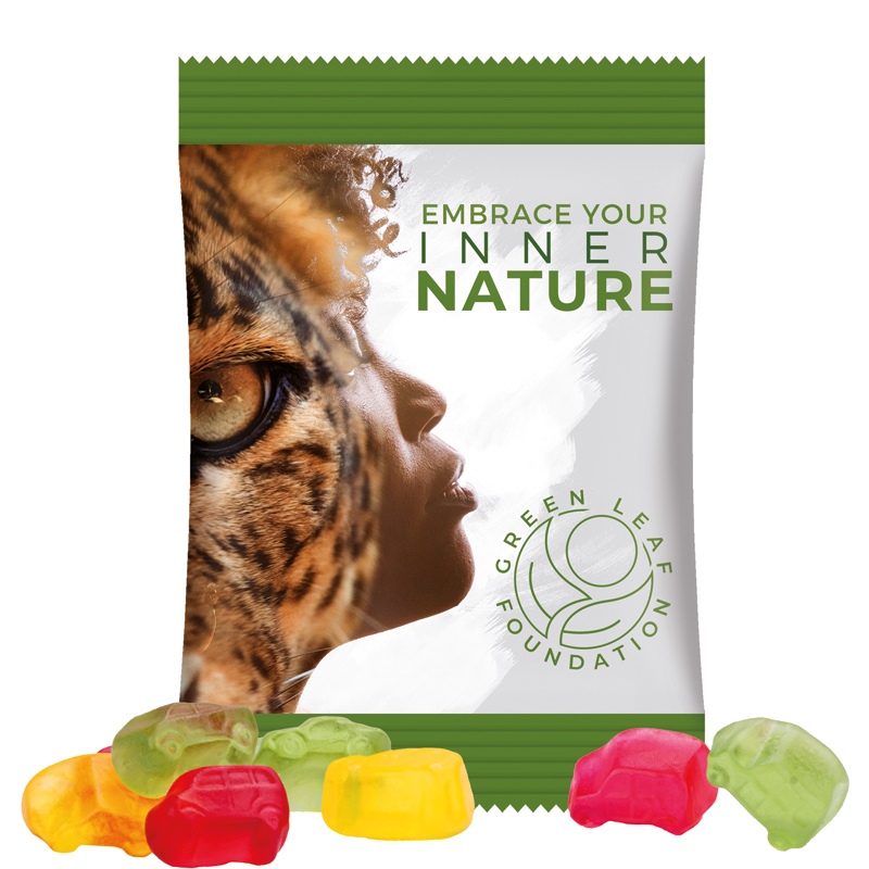 Minitüte 15 g, Folie weiß, Trolli Fruchtgummi Auto-Mischung