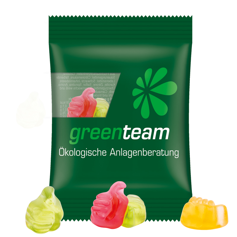 Minitüte 15 g, kompostierbare Folie transparent, Trolli Fruchtgummi Daumen