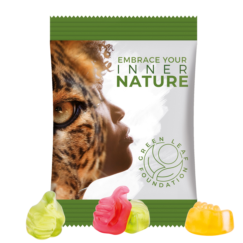 Minitüte 15 g, Folie weiß, Trolli Fruchtgummi Daumen