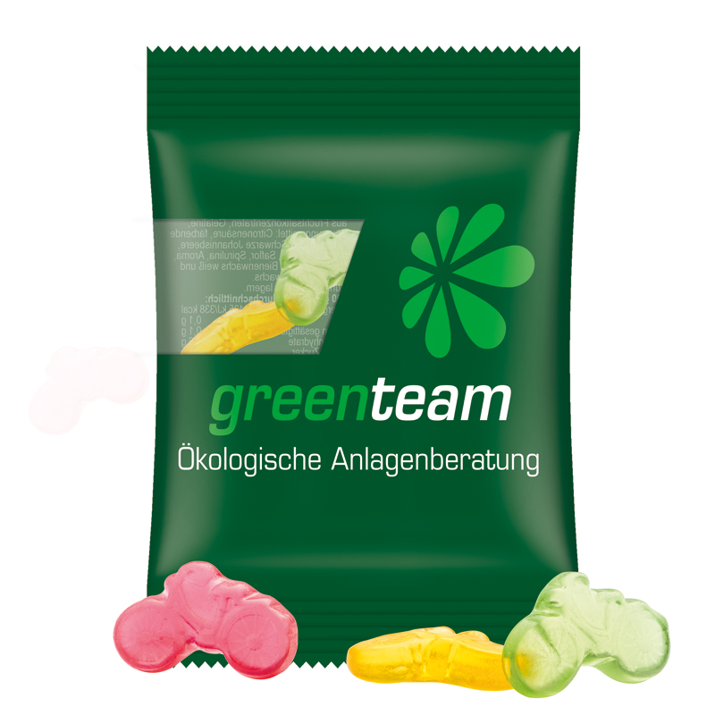 Minitüte 15 g, kompostierbare Folie transparent, Trolli Fruchtgummi Fahrrad