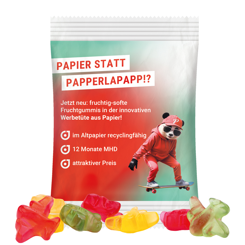 Minitüte 15 g, recyclingfähiges PapierPlus Pro weiß, Trolli Fruchtgummi Flugzeuge