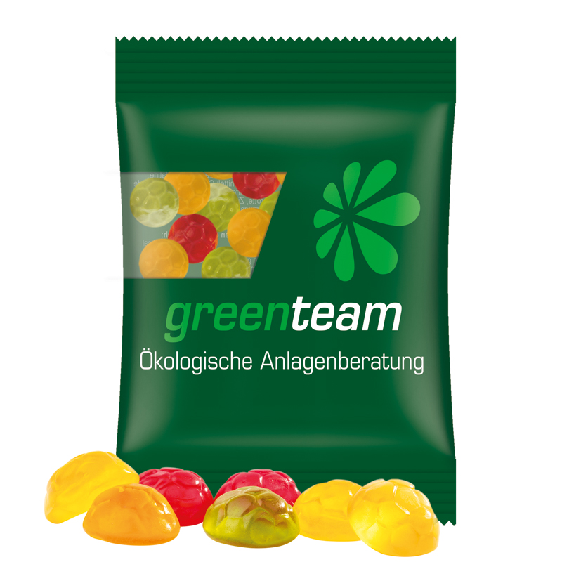 Minitüte 15 g, kompostierbare Folie transparent, Trolli Fruchtgummi Fußbälle