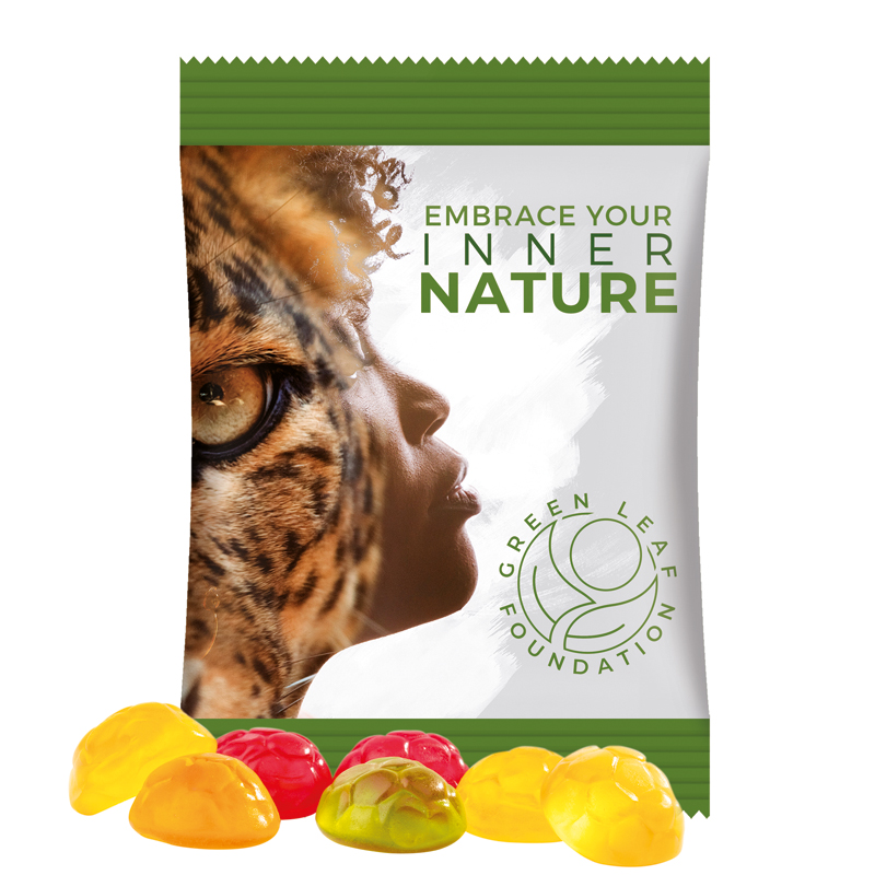 Minitüte 15 g, Folie weiß, Trolli Fruchtgummi Fußbälle