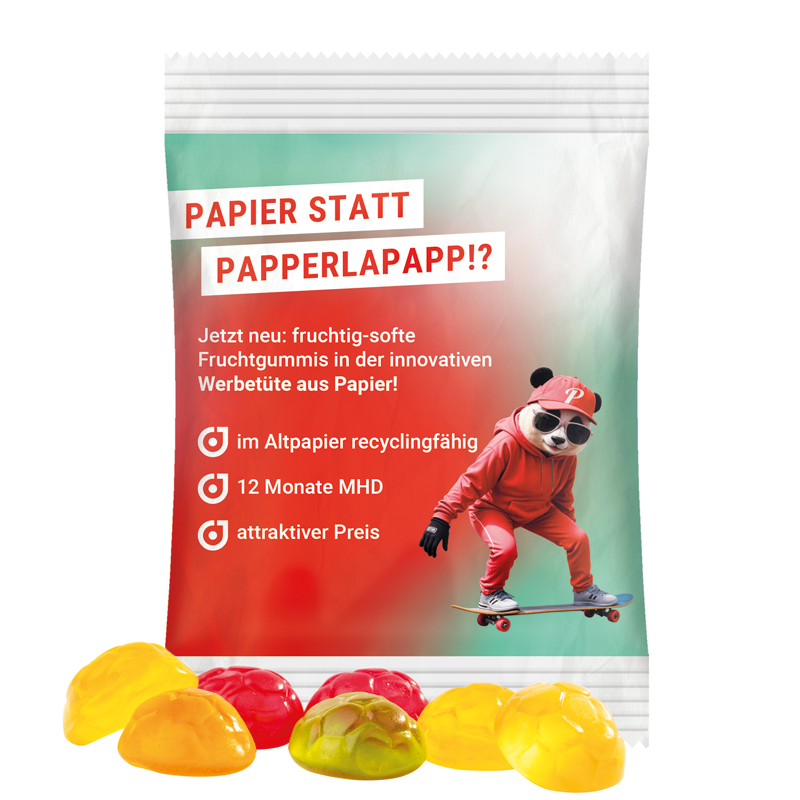Minitüte 15 g, recyclingfähiges PapierPlus Pro weiß, Trolli Fruchtgummi Fußbälle