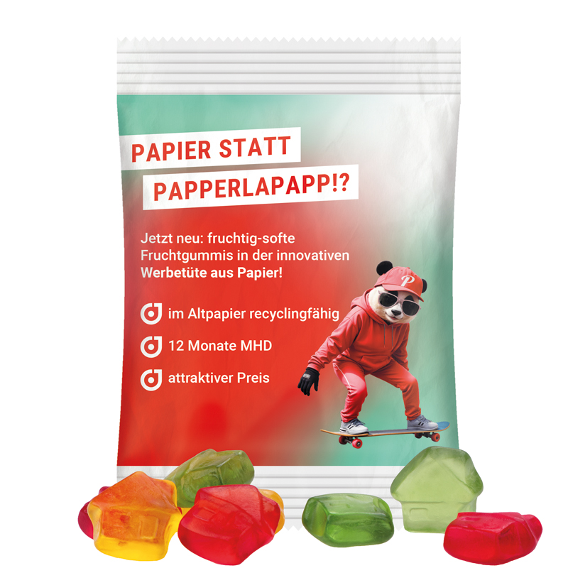 Minitüte 15 g, recyclingfähiges PapierPlus Pro weiß, Trolli Fruchtgummi Haus