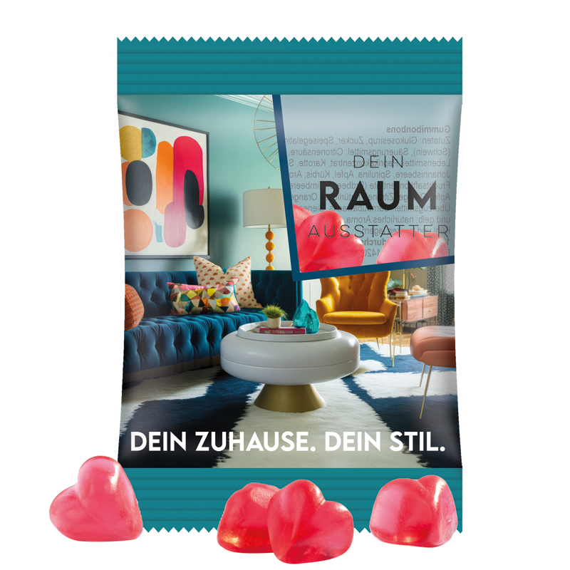 Minitüte 15 g, Folie, transparent, Trolli Fruchtgummi Herz rot