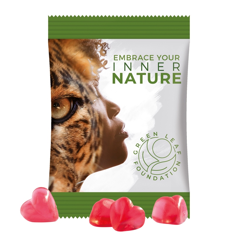 Minitüte 15 g, Folie weiß, Trolli Fruchtgummi Herz rot