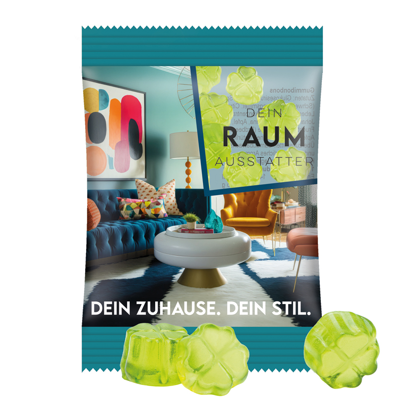 Minitüte 15 g, Folie, transparent, Trolli Fruchtgummi Kleeblatt grün-15 g