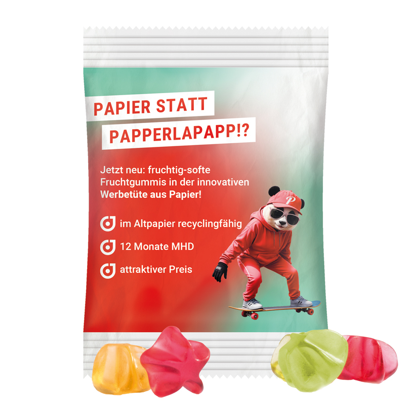 Minitüte 15 g, recyclingfähiges PapierPlus Pro weiß, Trolli Fruchtgummi Sterne