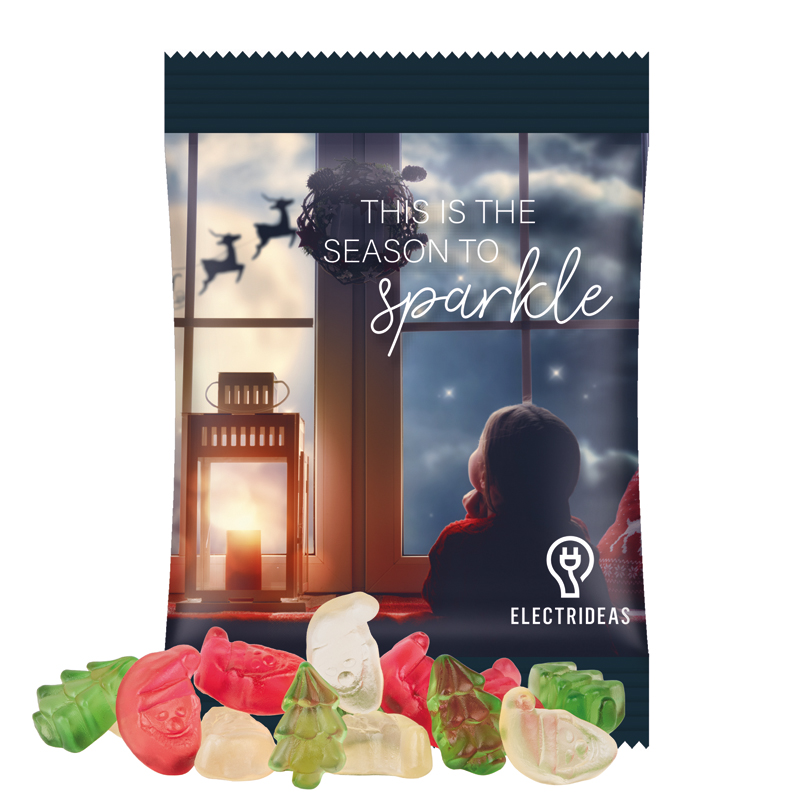 Minitüte 15 g, Folie weiß, Trolli Fruchtgummi Weihnachtsmischung