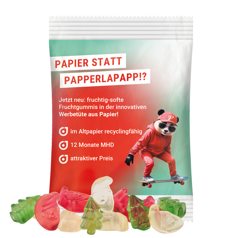 Minitüte 15 g, recyclingfähiges PapierPlus Pro weiß, Trolli Fruchtgummi Weihnachtsmischung