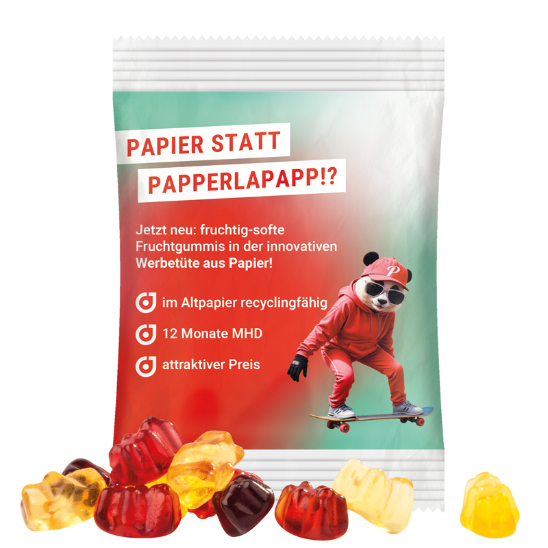 Minitüte 15 g, recyclingfähiges PapierPlus Pro weiß, Trolli Fruchtgummibären, 30 % Fruchtsaftqualität