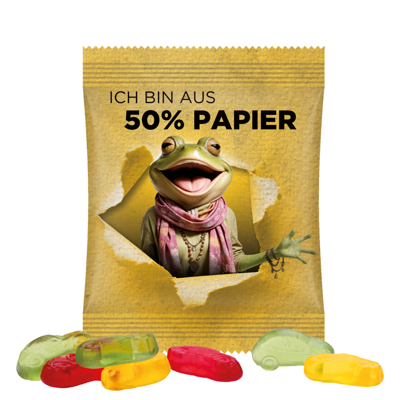 Minitüte, 15 g, Papierfolie weiß, Trolli Fruchtgummi Autos