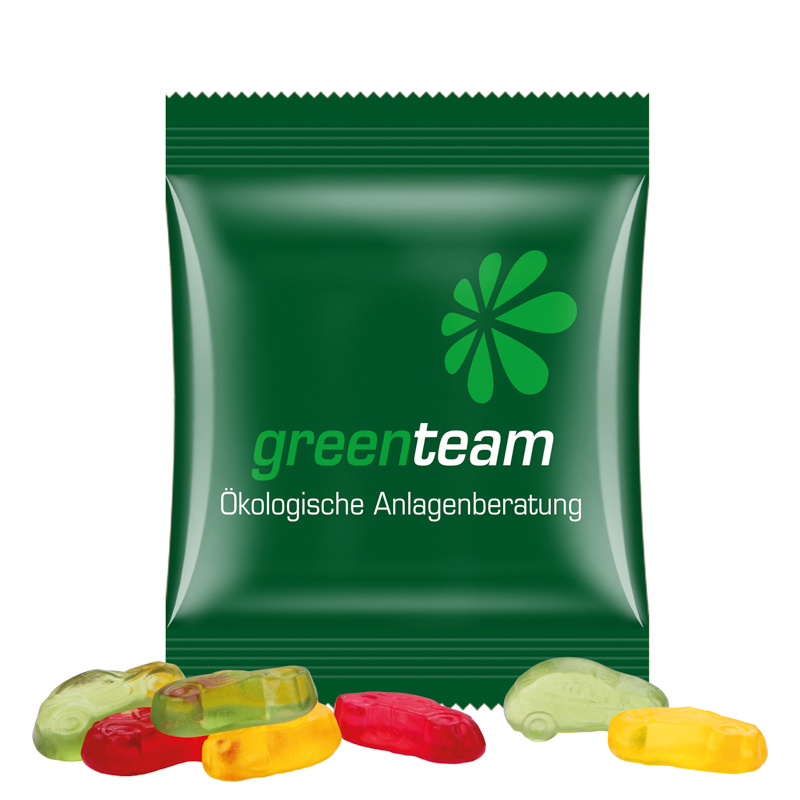 Minitüte,15 g, kompostierbare Folie weiß, Trolli Fruchtgummi Autos