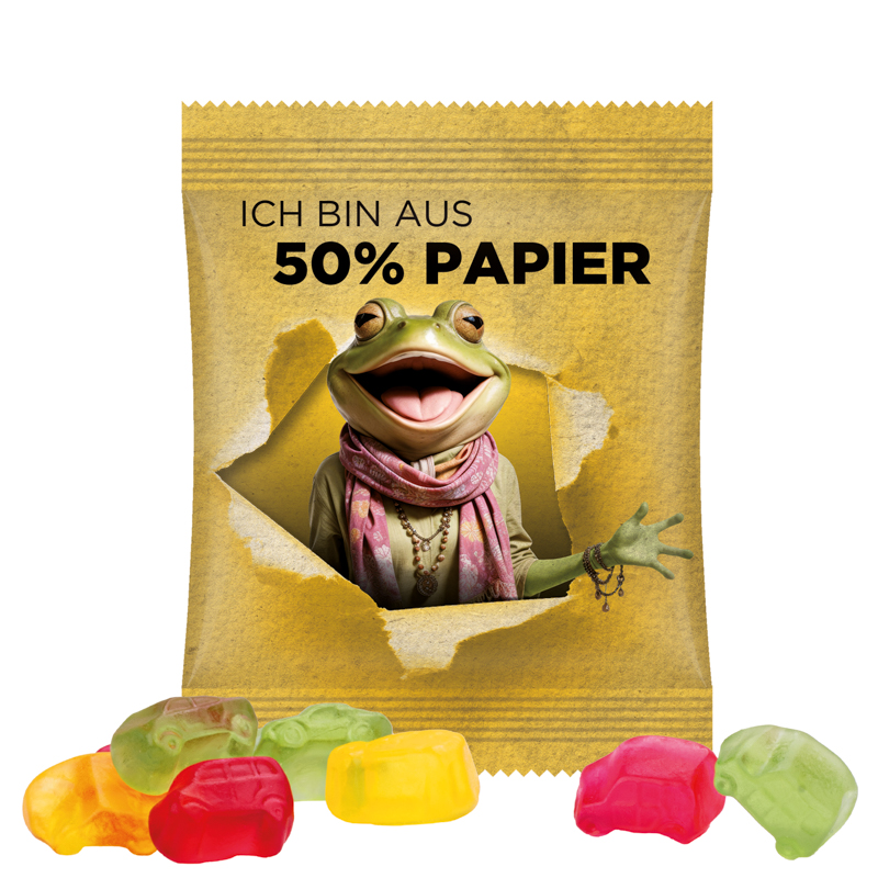 Minitüte, 15 g, Papierfolie weiß, Trolli Fruchtgummi Auto-Mischung
