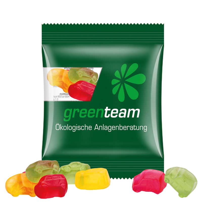 Minitüte,15 g, kompostierbare Folie transparent, Trolli Fruchtgummi Auto-Mischung