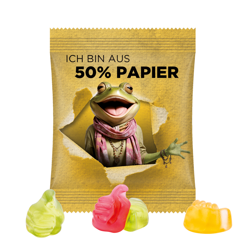 Minitüte, 15 g, Papierfolie weiß, Trolli Fruchtgummi Daumen