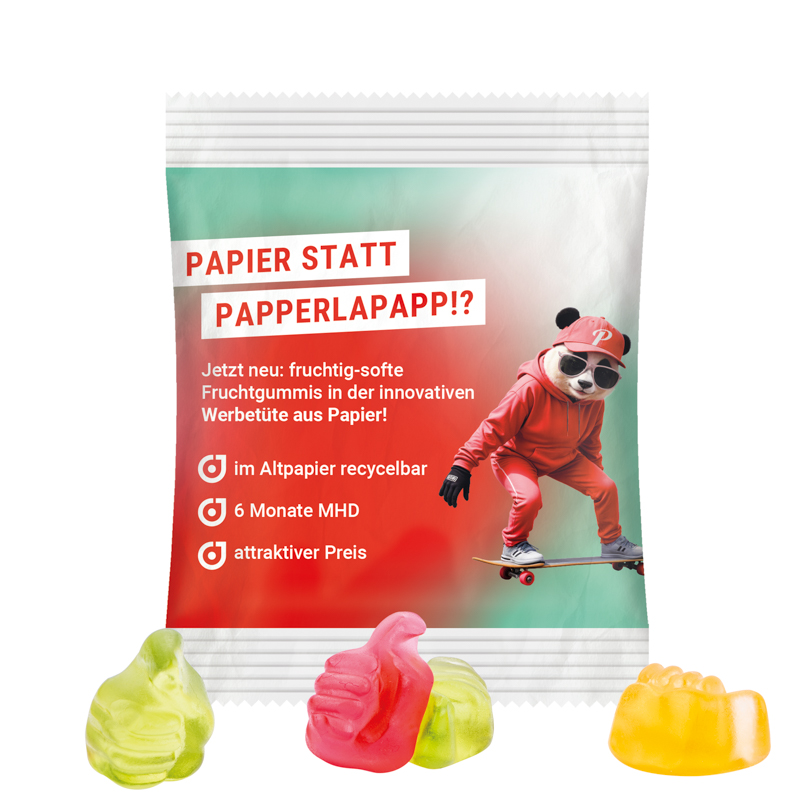 Minitüte, 15 g, recyclingfähiges Papier weiß, Trolli Fruchtgummi Daumen