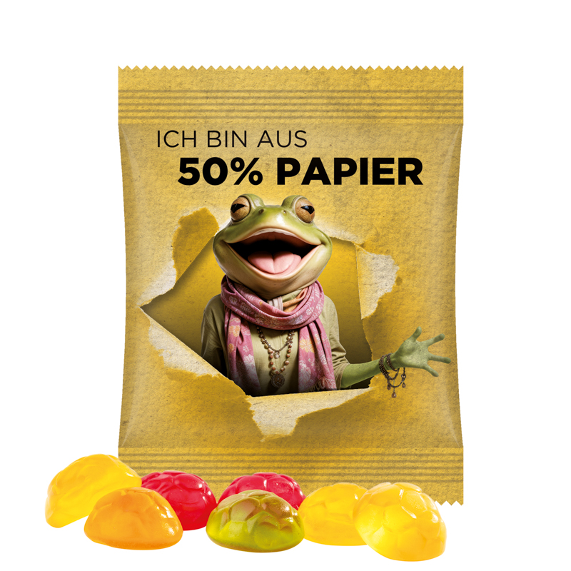 Minitüte, 15 g, Folie weiß mit ca. 50% Papieranteil, Trolli Fruchtgummi Fußbälle
