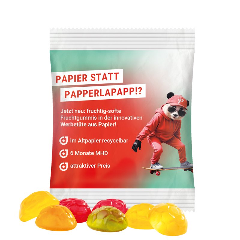 Minitüte, 15 g, recyclingfähiges Papier weiß, Trolli Fruchtgummi Fußbälle
