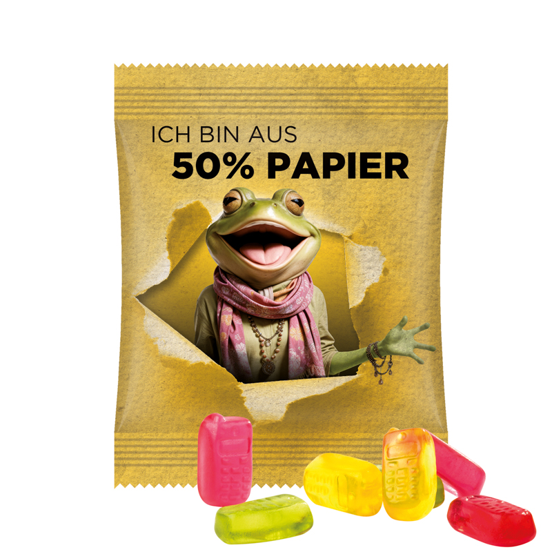 Minitüte, 15 g, Papierfolie weiß, Trolli Fruchtgummi Handy