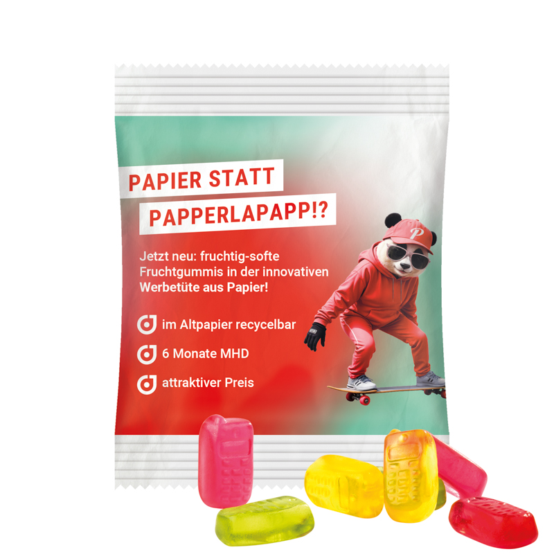 Minitüte,15 g, recyclingfähiges Papier weiß, Trolli Fruchtgummi Handy