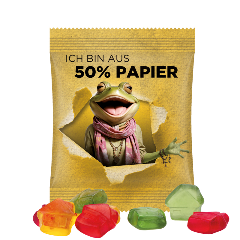 Minitüte, 15 g, Papierfolie weiß, Trolli Fruchtgummi Haus