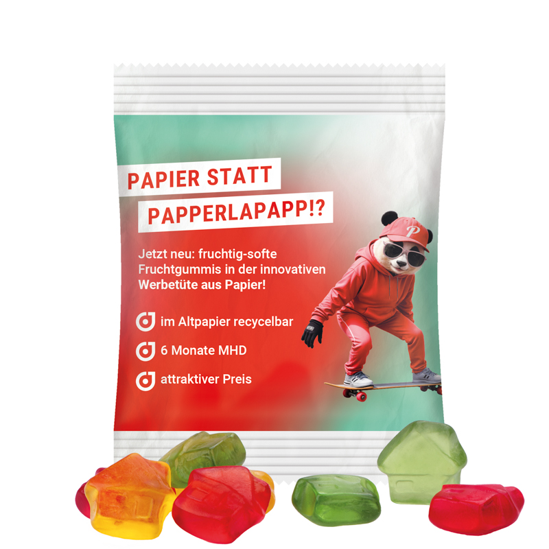 Minitüte, 10 g, recyclingfähiges Papier weiß, Trolli Fruchtgummi Haus