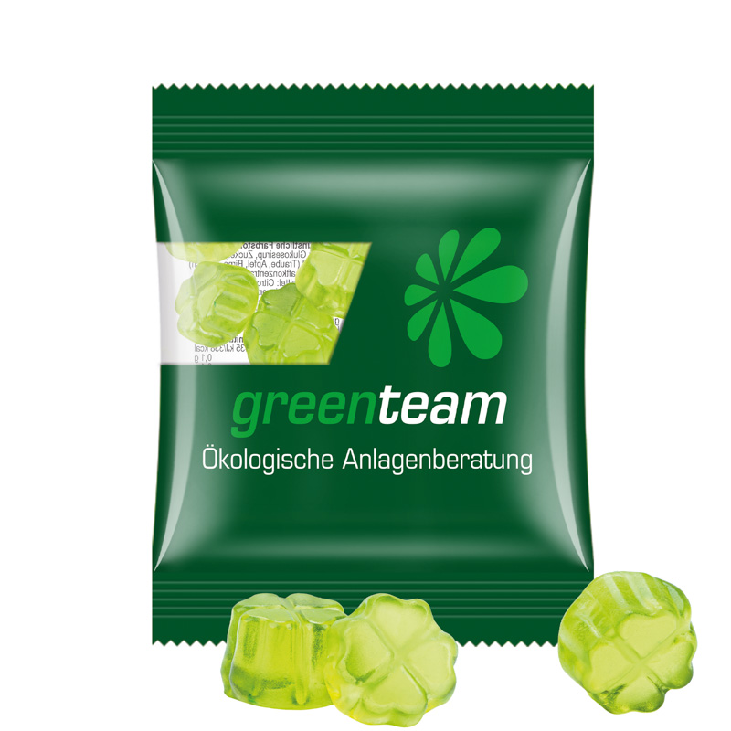 Minitüte 10 g, kompostierbare Folie transparent, Trolli Fruchtgummi Kleeblatt