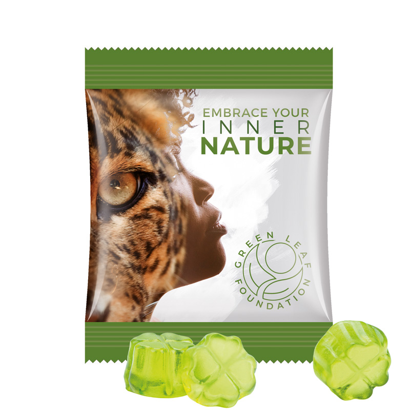 Minitüte 10 g, Folie weiß, Trolli Fruchtgummi Kleeblatt