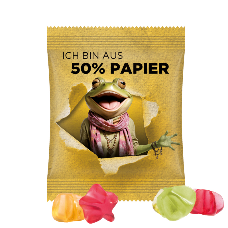 Minitüte, 15 g, Papierfolie weiß, Trolli Fruchtgummi Sterne