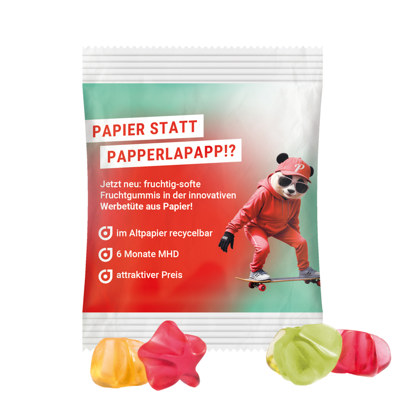 Minitüte,15 g, recyclingfähiges Papier weiß, Trolli Fruchtgummi Sterne