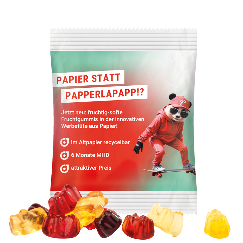 Minitüte, 15 g, recyclingfähiges Papier weiß, Trolli Fruchtgummibären, 30% Fruchtsaftqualität