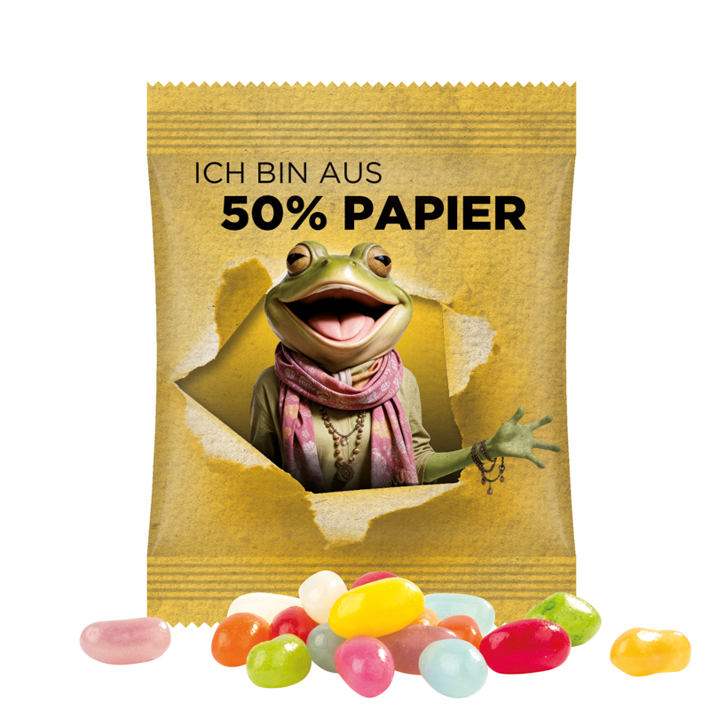 Minitüte, 10 g, Folie mit ca. 50% Papieranteil, weiß, Jelly Beans