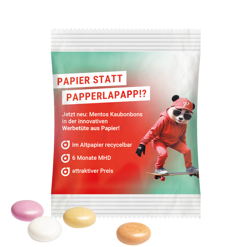 Minitüte, 8 g, recyclingfähiges Papier weiß, Mentos Kaudragee Fruit