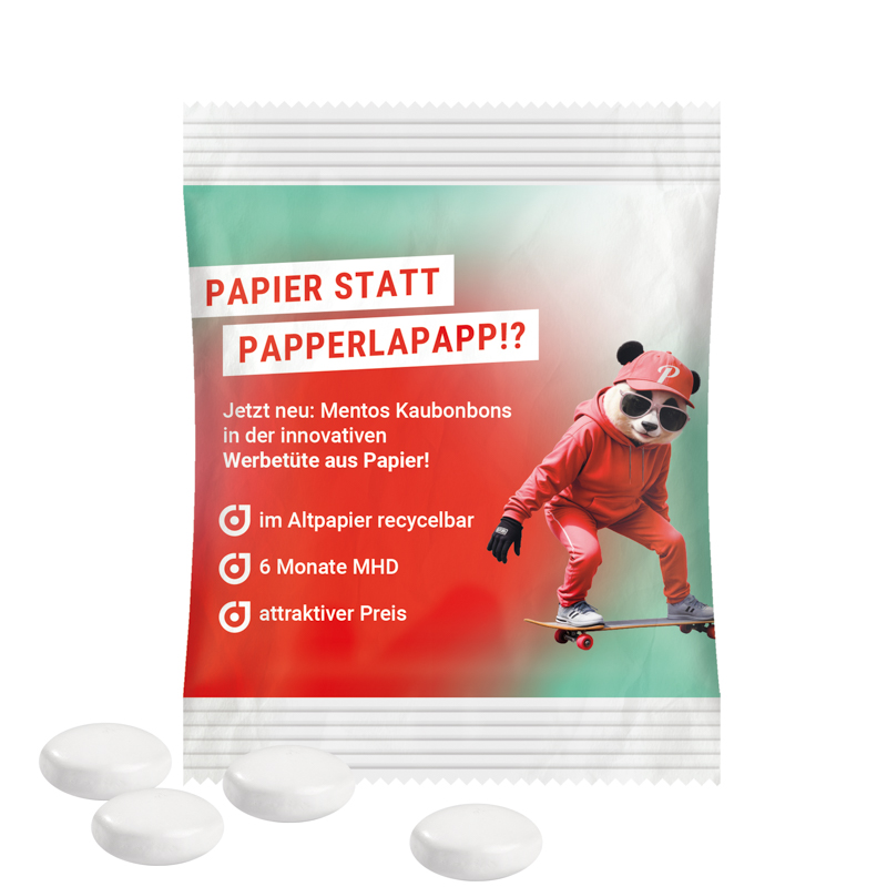 Minitüte, 8 g, recyclingfähiges Papier weiß, Mentos Kaudragee Mint