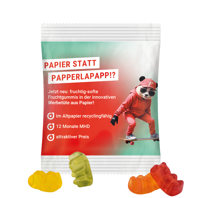 Minitüte 12 g, recyclingfähiges PapierPlus Pro weiß, Trolli Vegane Gummibärchen, 14% Fruchtsaft
