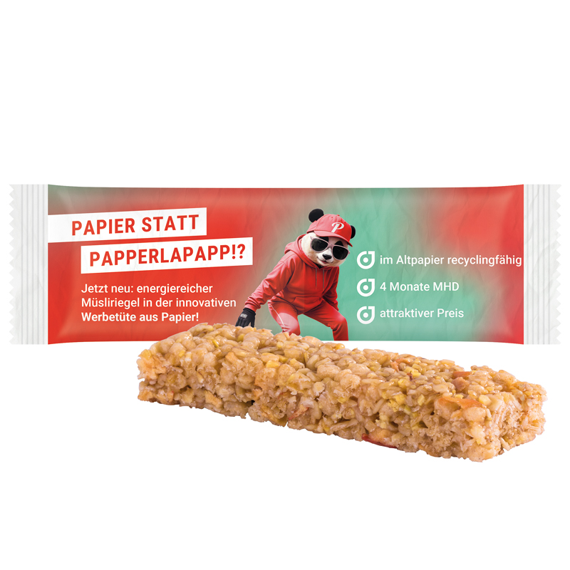 Müsliriegel Multikorn Apfel, recycelfähiges PapierPlus Pro weiß