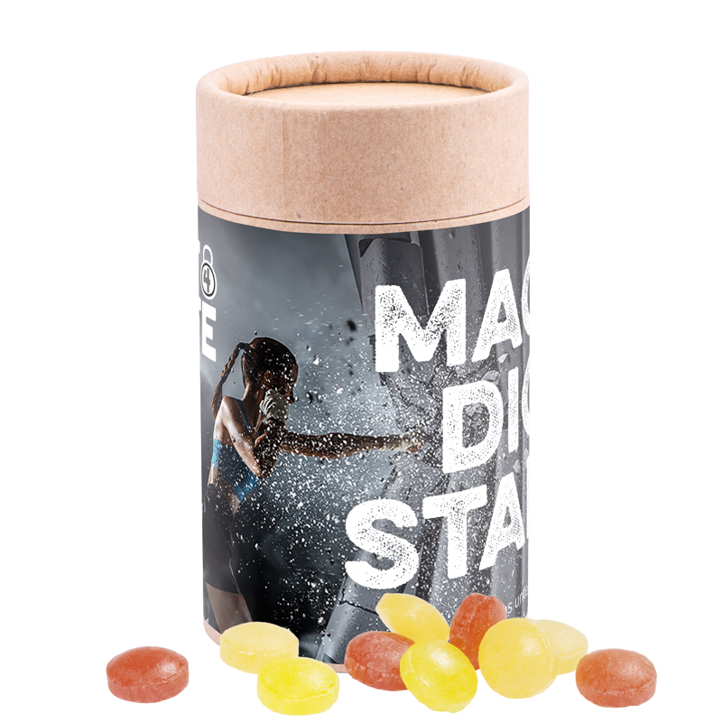 Papierdose Eco Midi mit Mini Bonbons Fruchtmix