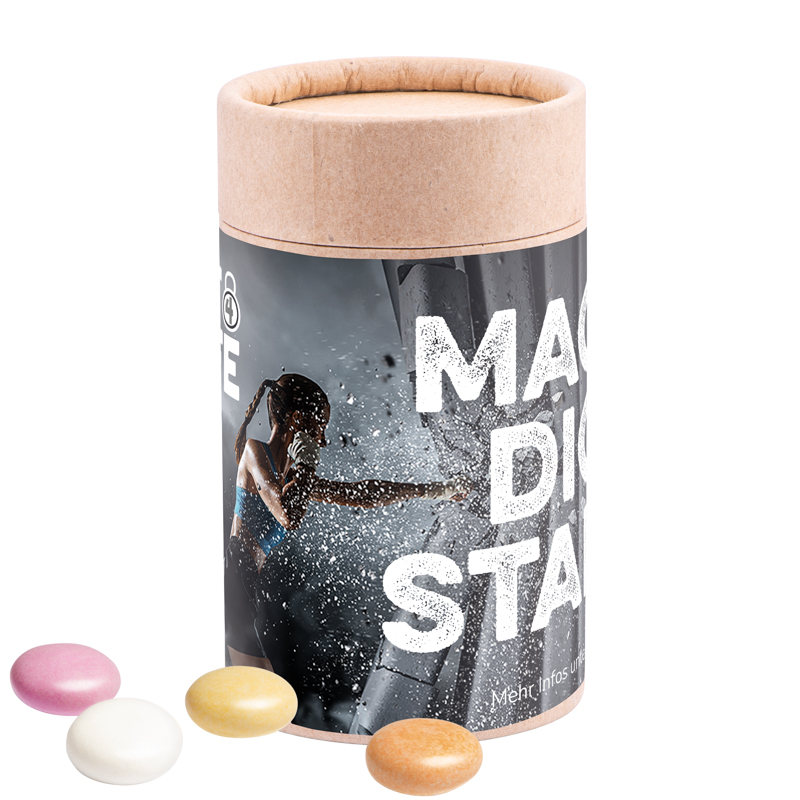 Papierdose Eco Midi mit Mentos Kaudragee Fruit