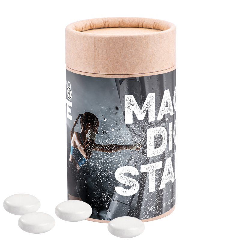 Papierdose Eco Midi mit Mentos Kaudragee Mint