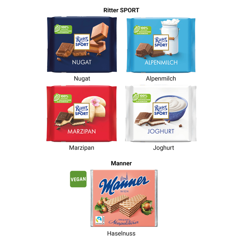 Präsentbox Premium, Wald-Stanzung, Ritter SPORT Marzipan Schokolade