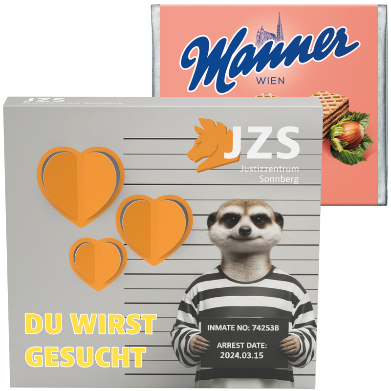 Präsentbox Premium, 3D-Herz, Manner Waffeln