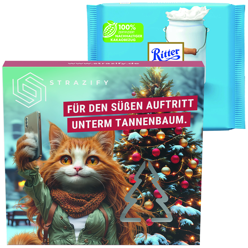 Präsentbox Premium, Tannenbaum-Stanzung, Ritter SPORT Alpenmilch Schokolade