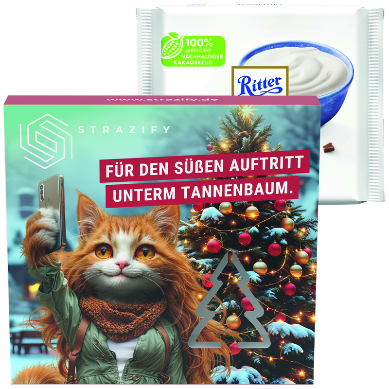 Präsentbox Premium, Tannenbaum-Stanzung, Ritter SPORT Joghurt Schokolade