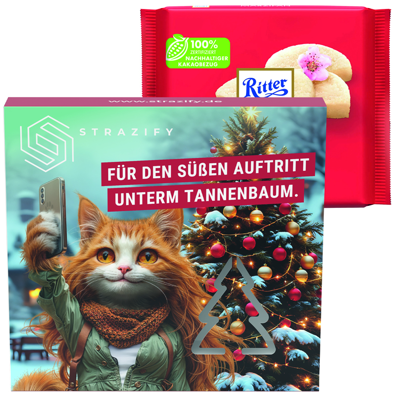 Präsentbox Premium, Tannenbaum-Stanzung, Ritter SPORT Marzipan Schokolade