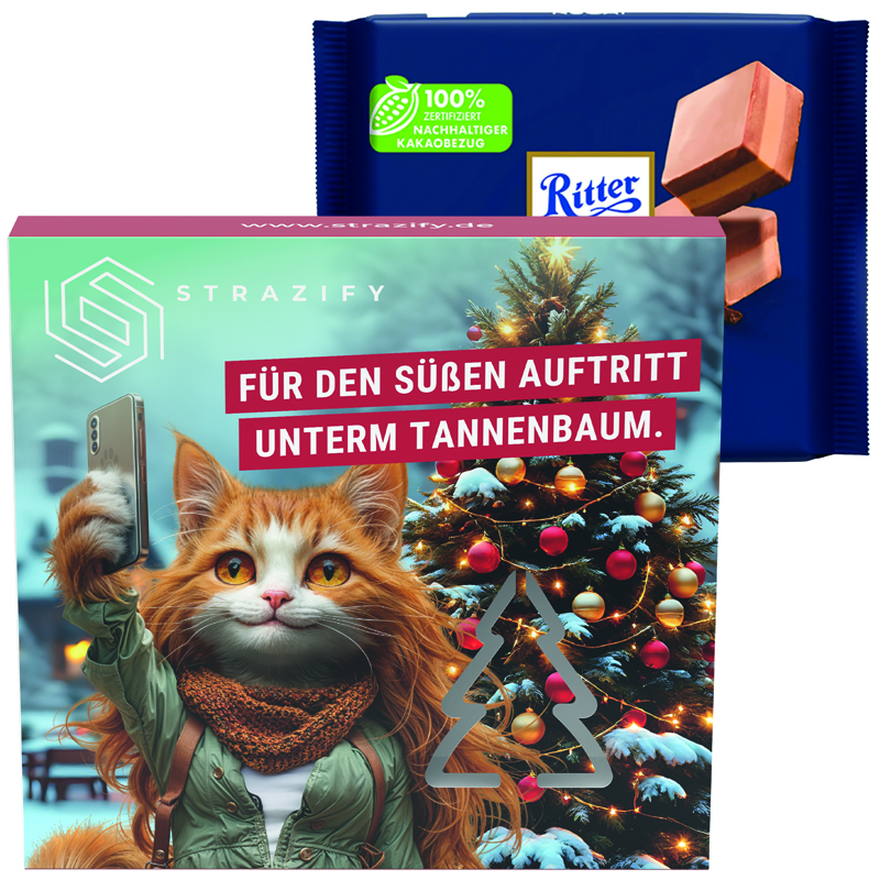 Präsentbox Premium, Tannenbaum-Stanzung, Ritter SPORT Nugat Schokolade