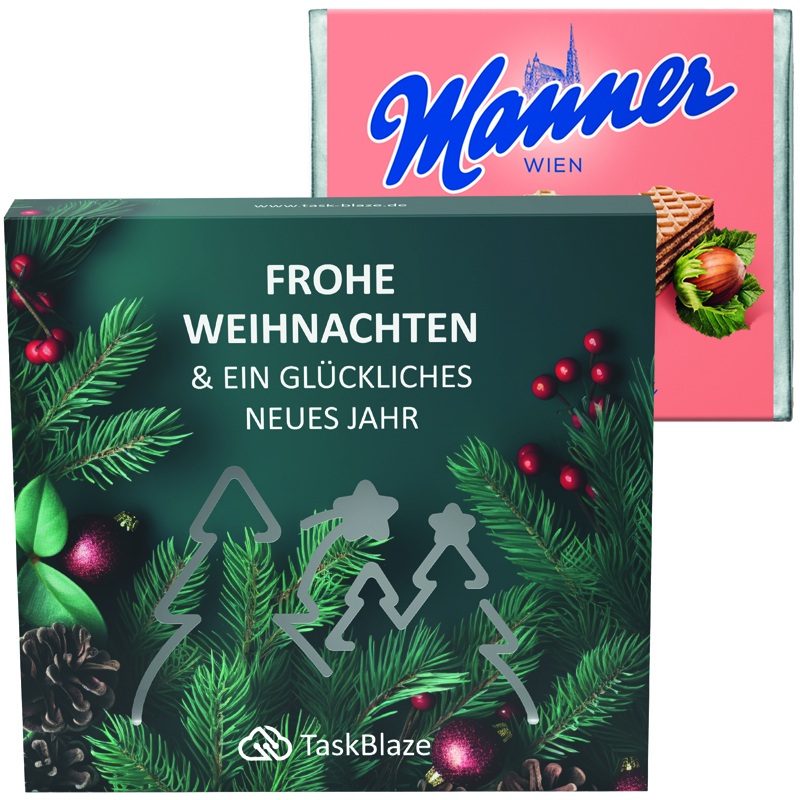 Präsentbox Premium, Wald-Stanzung, Manner Waffeln