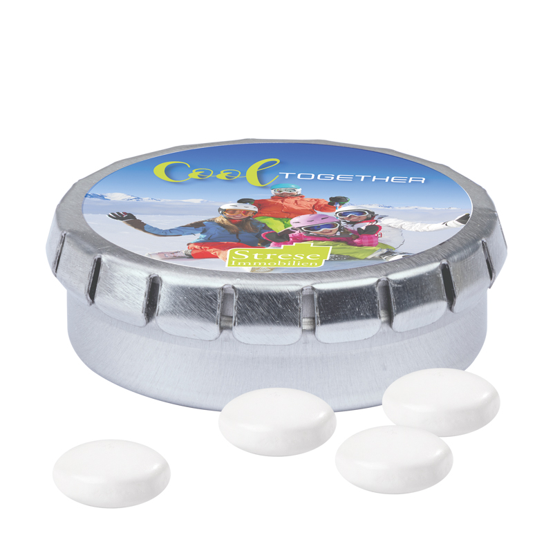 Quick Box, silber, Mentos Kaudragee Mint