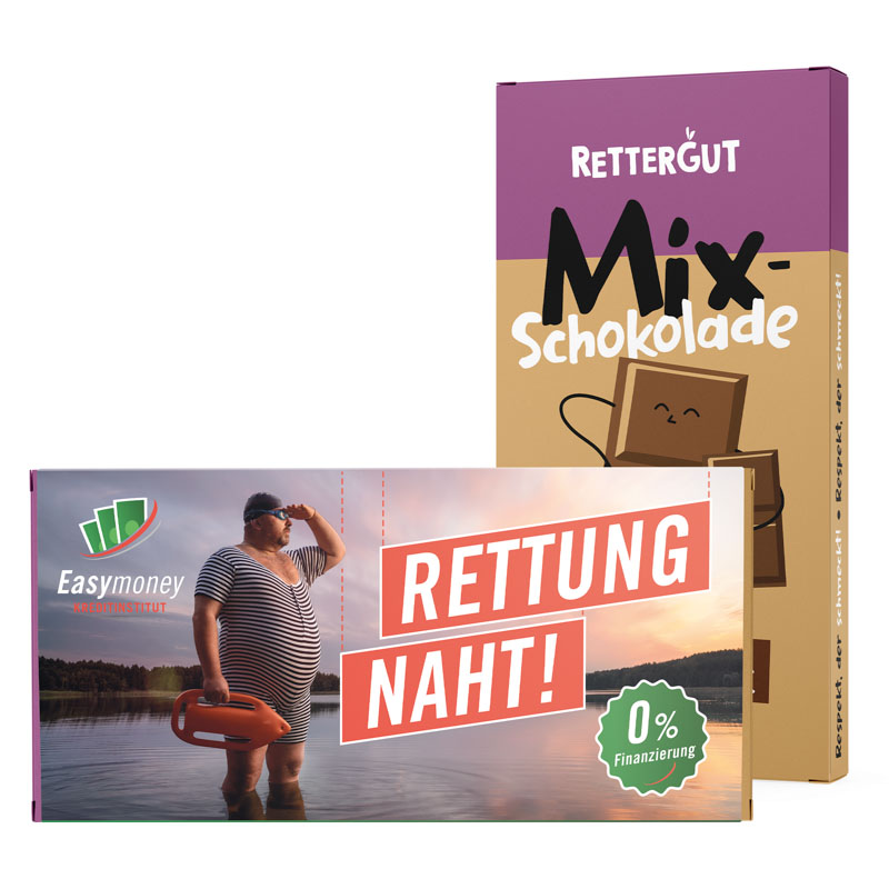 Rettergut Schokolade im Werbeschuber